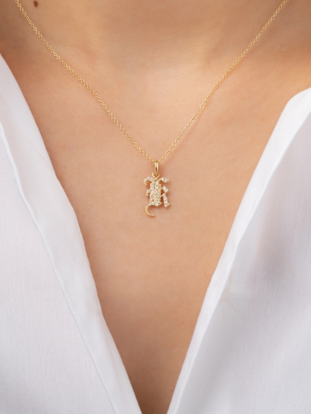 14K Gold and Diamond K Initial Pendant